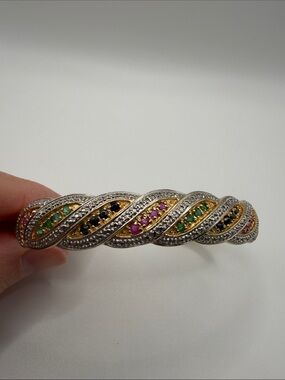 Vintage Sterling Silver 925 vermeil blue, green, and red stone bracelet